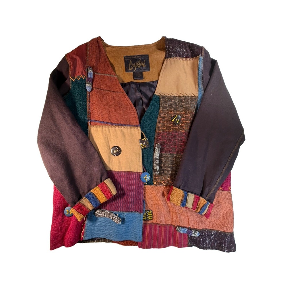 Sharon Anthony Created By Crystal Patchwork Wearable Art Jacket USA Women's S